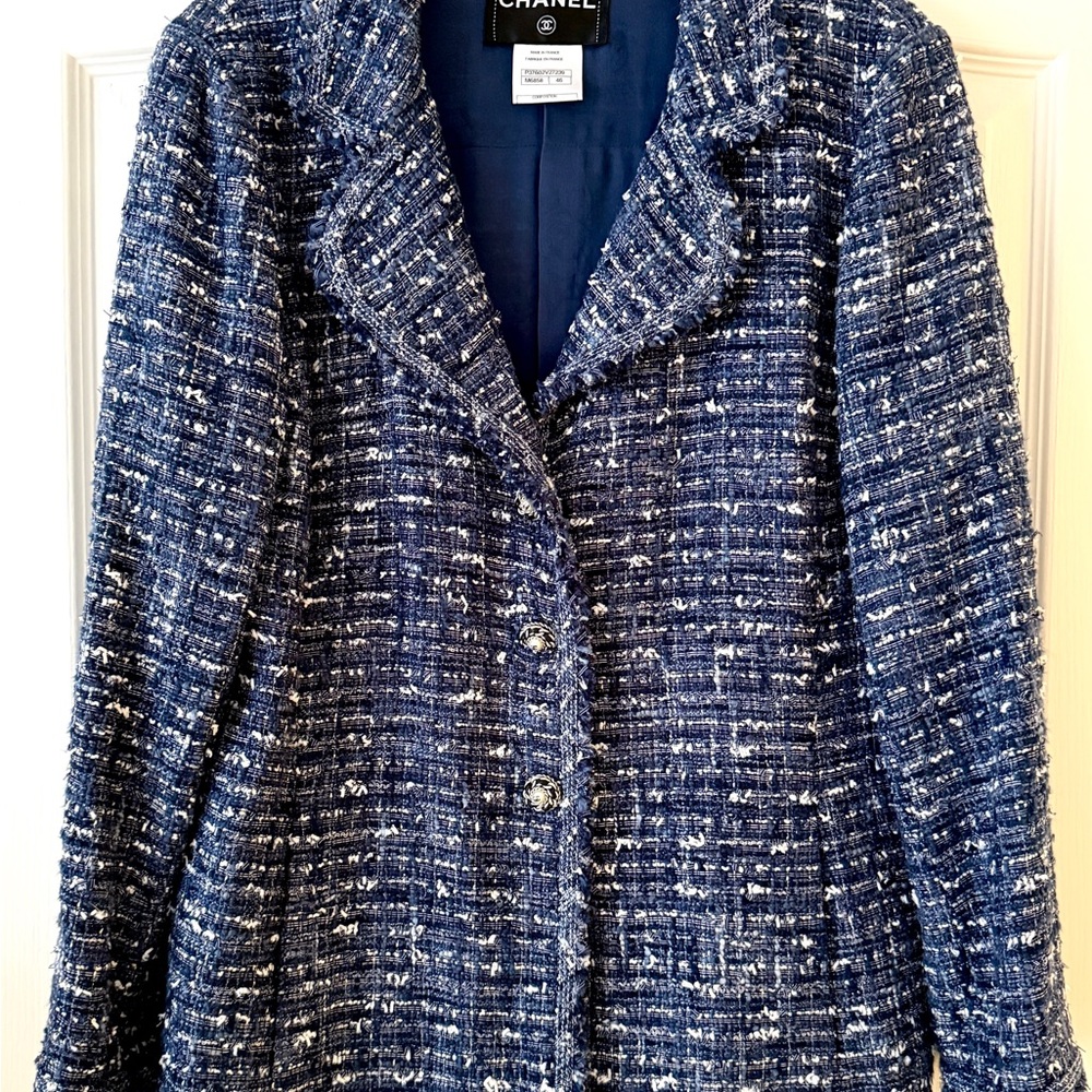 Chanel Blue Blazer Elegant Tweed Jacket